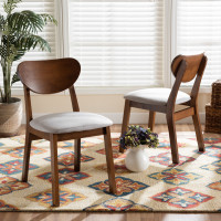 Baxton Studio RH367C-GreyWalnut Flat Seat-DC Baxton Studio Damara Mid-Century Modern Grey Fabric Upholstered and Walnut Brown Finished Wood 2-Piece Dining Chair Set